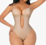 FeelinGirl Nude Shapewear Deep Plunge Neck & Backless Bodysuit FAJA Women SZ LG