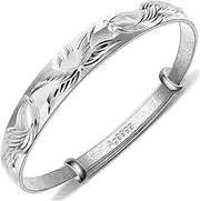 [Tbkoly] Fashion Silver Sterling Cuff Bangle Chain Bracelets,Women 925 Silver Bracelet Hand Carve Carp Adjustable Cuff BangleLadies Silver Jewellery