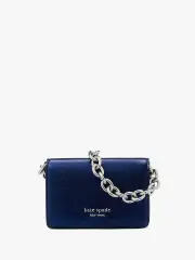 Natasha Metallic Pebbled Leather Chain Card Case Crossbody