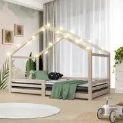 Oikiture Kids Bed Frame and Mattress Set Wooden Timber Toddler House Montessori Base
