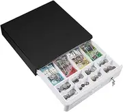 Mershine Cash Register Drawer with Compartments for 4 Notes and 8 Coins, Metal POS Cash Box with 3-Way Security Lock, RJ11 Till Box with Receipt Storage