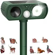 Solar Ultrasonic Animal Repellent Outdoor, Deer Repellent Devices Motion Detection, Waterproof Cat Squirrel Mouse Raccoon Dog Bird Repellent Deterrent with LED Flash Light for Yard Farm Garden
