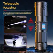 White Laser Telescopic Zoom Bright Flashlight Led Far Shot Beam Power Display Usb Light Black Free Size