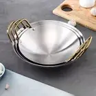 Stainless Steel Wok Furnace with Two Golden Handles Round Bottom Dry Pots