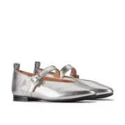 Clarks Ladies Fawna Bar Silver Leather Flat Casual Shoe Uk Size 6 1/2 D/EU 40