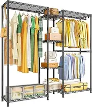 SYAMEET Heavy Duty Clothes Rack, Metal Freestanding Clothing Organization Storage System,Garment Rack with Adjustable Shelves and Hanging Rods, Multi-Functional Wardrobe and Closet Organizer.