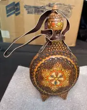 Vintage Handmade Folk Pyrography Wood Flask
