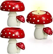 [Cozioz] Set of 3 Mushroom Candle Holders – Decorative Tealight & Votive Candle Stands for Table Centerpieces – Rustic Farmhouse, Cottagecore & Boho Home Décor
