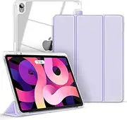 [Gahwa] Case for iPad Air 5th/4th Generation Clear Case 10.9 Inch 2022/2020, Transparent Slim Stand Case for iPad Air 5/4 Case with Pencil Holder [2nd Apple Pencil] [Auto Sleep/Wake] - Purple