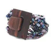 Rainbow Chrome Beaded With Wood Buckle - Handmade Elastic Strands 2-Inch Wide