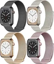 Magnetic for Apple Watch Band 44mm 40mm 45mm 46mm 41mm 49mm iWatch Bands 38mm 42mm Women Men,Mesh Loop Stainless Steel Strap Metal Magnet Clasp WristBands for Apple Watch Series 10/9/Ultra 2/8/Ultra/SE/SE 2nd/7/6/5/4/3/2/1,4Pack