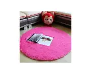 Round Rug, Fluffy Area Rug, Super Soft Pile Furry Rug, Machine Washable Suitable for Bedroom Kids Room Baby Rugs-rose Red