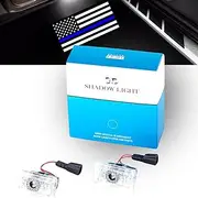 Tesla Car Door LED Logo Projector Light, Thin Blue Line American Flag Design, Model 3 Y X S Compatible