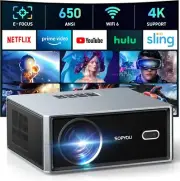 Projector Wifi & Bluetooth ANSI Native 1080P 4K 450" Movie Display - iOS Android