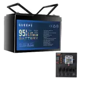 1PC Queens 12V 95AH Lithium Battery LiFePO4 1PC VoltX 12V Control Box 2 USB Port