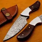 HAND FORGED DAMASCUS STEEL SKINNER KNIFE WITH ROSE WOOD HANDLE GIFT FOR FATHER