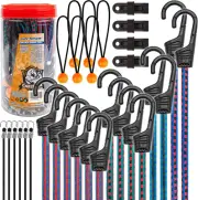 Pure Latex Bungee Cords Heavy Duty 30Pcs Assortment Jar Bungee Cords with Hooks