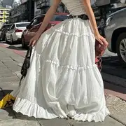 Plain Tube Top / Elastic Waist Plain Tiered Ruffle Maxi A-Line Skirt Skirt - White - S