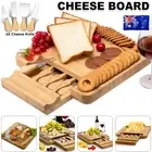 Bamboo Cheese Board Gift Set Wooden Cutting Chopping Platter Knives Kit Xmas Gif