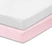 Dudu N Girlie Cot Bed Cotton Fitted Sheets | Cot Sheets 140 x 70 Fitted Cotton | Jersey Soft Besheet Hypoallergenic Fully Elasticated Skirt Breathable (Pack of 2, White & Pink)