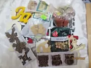 Craft lot Wood Pots-Buttons-SIgns-