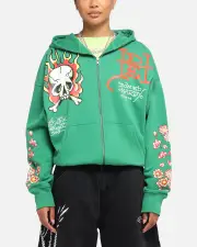 [ED HARDY] Ed Hardy Love Kills Slowly Zip Hoodie Green - Size XS XS Green