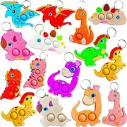 30 Packs Bulk Backpack Dinosaur Animal Fidget Keychain Decor,Small Mini pop for Students Gift and Animal Return Birthday Party Favors,Little Dinosour bubbel Prize