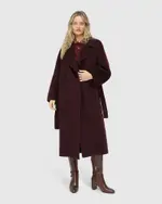 [Belle & Bloom] Big Girl Belted Wool Blend Coat - Burgundy