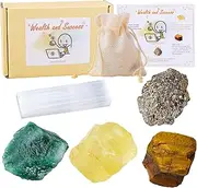 Apengshi Crystal for Wealth and Success,Set of 5 Pieces Stone,Citrine,Tiger's Eye,Pyrite,Green Aventurine and Selenite Healing Crystal Stones