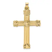 14k Yellow Gold Polished and Textured Solid Circle Center Cross Pendant