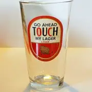 Molson Canadian Lager Beer Glasses 5 7/8" Tall 16 oz Go Ahead Touch My Lager NOS