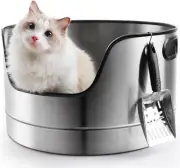 Round Stainless Steel Litter Box for Big and Muti Cats, 19.7" Dia XXL Extra Larg