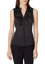NEW TAHARI ASL BLACK WHITE POLKA DOTS RUFFLE CAREER BLOUSE SIZE XL $56