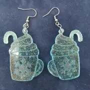 MUG OF COCOA Dangle Earrings Blue Glitter Snowflake Hot Chocolate Cozy Winter