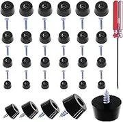 Rustark 48 Pack 4 Size Black Rubber Bumpers Feet Round Pads Screw-on Type with Matching Strong Screws and 1 Bonus Screwdriver for Wooden Cutting Board Cabinet Tables Chair