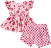 [Winioder] Baby Girls First Easter Outfit Ruffle Short Sleeve Babydoll Tops and Plaid Bloomers Shorts Cute Summer Clothes Sets