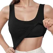 [UoQo] Women's Vest Tops with Built in Bra Square Neck Sleeveless Tank Tops Soft Breathable Camisole Tops for Women, Black, M