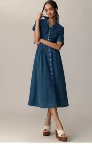 Exquise Anthropologie Shirt Dress Denim Tobie Button Front Pleated Large NWT