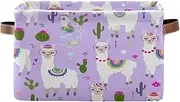 Cute Cartoon Llamas Cactus Purple Closet Storage Bins, Decorative Foldable Storage Box for Home, Set of 2