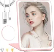 Upgraded Rechargeable Travel Makeup Mirror with Light, 1X/10X Magnifying Mirror