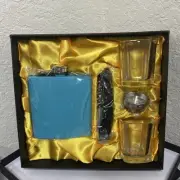BLUE FLASK SET WITH 2 Glass Shot Glasses And Corkscrew GIFT BOX SET
