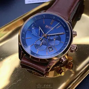 【BOSS】BOSS伯斯男女通用錶型號HB1513604(寶藍色錶面玫瑰金錶殼咖啡色真皮皮革錶帶款)