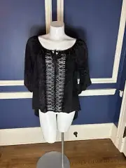 NWT PPLACLOTHING WOMANS ROXY PEASANT TOP BLACK SIZE SMALL
