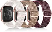 T Tersely 3Pack Stretchy Nylon Bands Compatible with Apple Watch Band 38/40/41/42mm for Women Men,Adjustable Breathable Elastic Sport Strap Solo Loop for Apple Watch SE Series 10 9 8 7 6 5 4 3 2