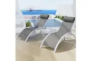 Gardeon 3PC Sun Lounge Outdoor Lounger Table Chairs Steel Patio Furniture Garden