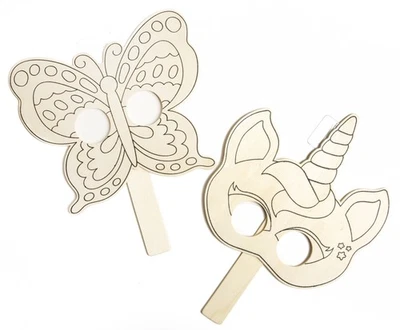 CousinDIY Unfinished Wood Mask Assortment-Butterfly & Kittycorn - 6 Pack