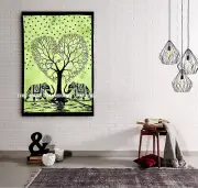 Elephant Tree of Life Cotton Mandala Tapestry Indian Small Wall Hanging Dorm Art