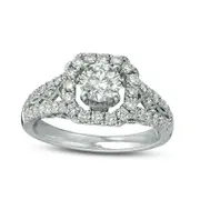 1.25 CT. T.W. Natural Diamond Cushion Frame Twist Antique Vintage-Style Engagement Ring in Solid 14K White Gold