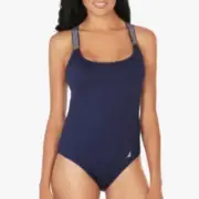 Nautica Cross-Back One-Piece Swimsuit Deep Sea Blue L Large NWT