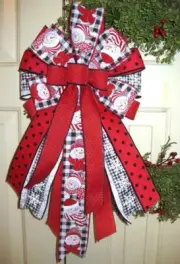 10 " X 20 " SNOWMEN on BLACK/WHITE CHECK WIRED BOW for DOOR WREATH SWAG # 117